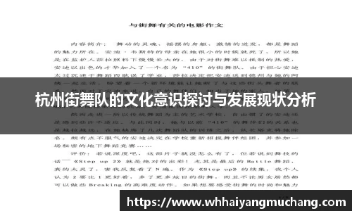 杭州街舞队的文化意识探讨与发展现状分析